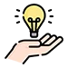 Hand holding a glowing lightbulb, symbolizing ideas, innovation, and creativity.