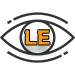 Le Professeur logo featuring an eye design with the initials 'LE' in the center.
